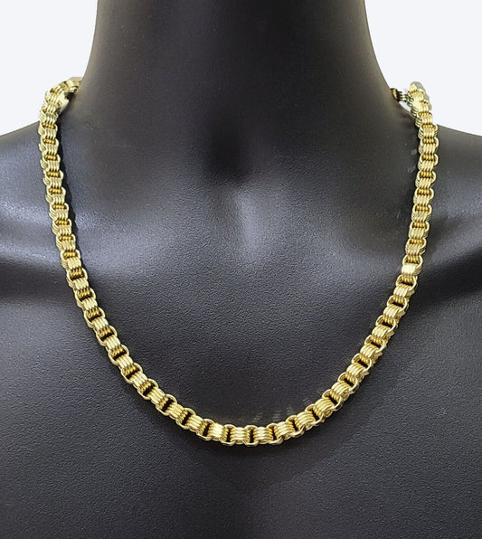 Real 10k Yellow Gold Chain Box Byzantine Necklace 7mm 22 inch 10kt For Mens