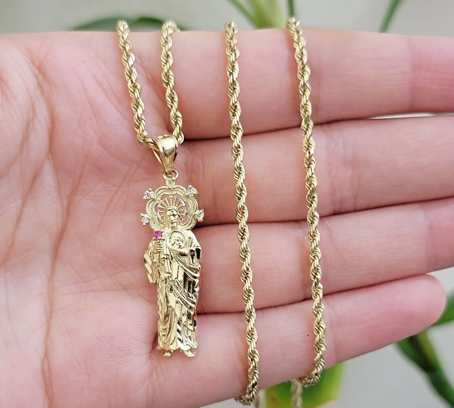 REAL 10k Gold Pendant & Solid Rope Chain Necklace 18" - 24 Inch Saint Jude Charm