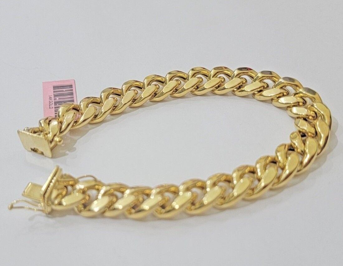 11mm 14k Gold Bracelet Miami Cuban Link 7"- 10 Inch Mens Real 14kt Yellow Gold