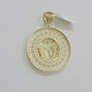 Real 10k Yellow Gold Charm Pendant Circular Round Head With Stones Unique Design