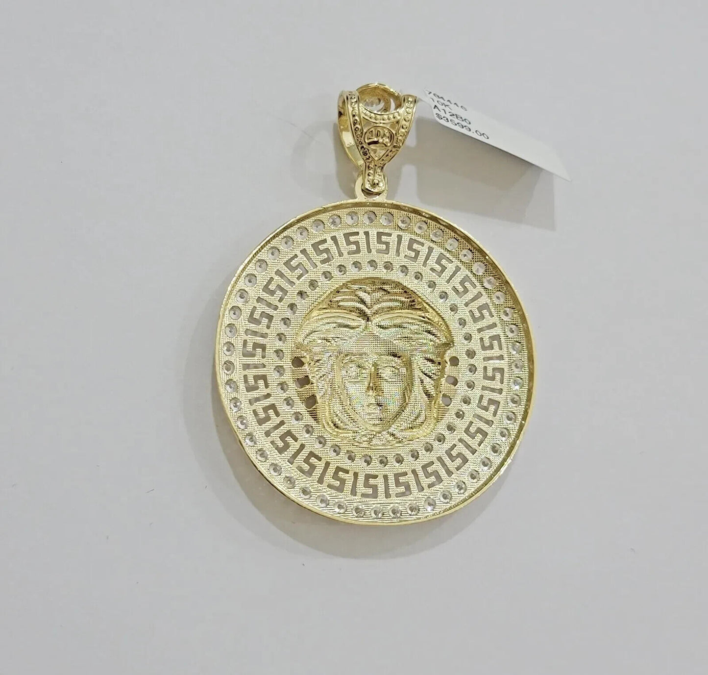 Real 10k Yellow Gold Charm Pendant Circular Round Head With Stones Unique Design