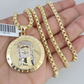 Real 10k Gold Byzantine Chain Jesus Charm Pendant SET 3mm 28 Inch Mens Necklace