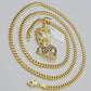 Real 10k Gold Jesus Heard Charm Pendant &Miami Cuban Link Chain 4mm Necklace SET