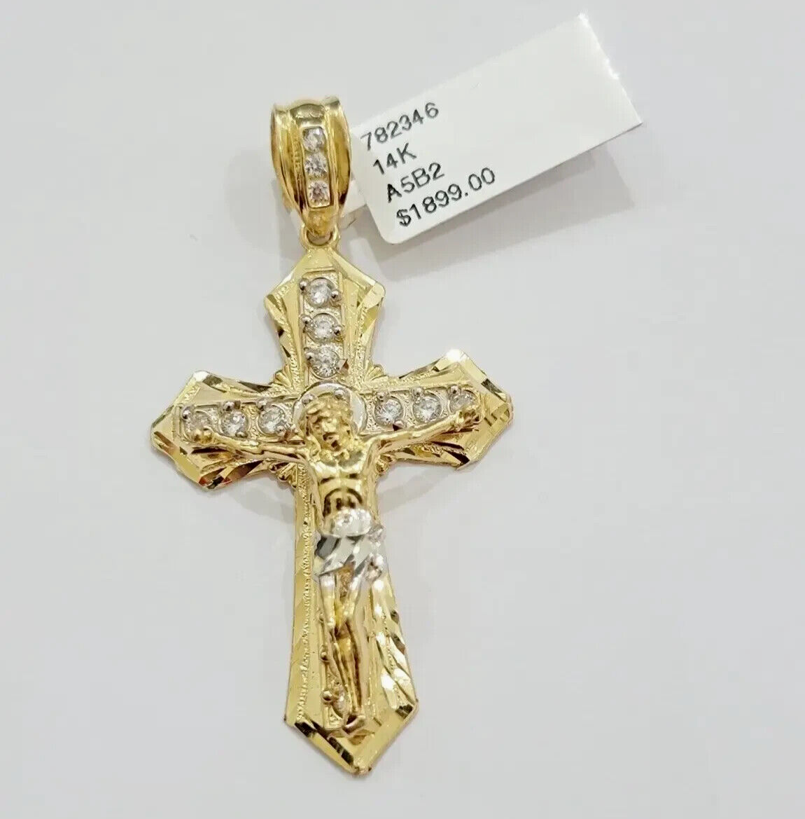 Real 14k Yellow Gold Cross Charm Pendant 14kt Jesus Crucifix With Stone For Mens