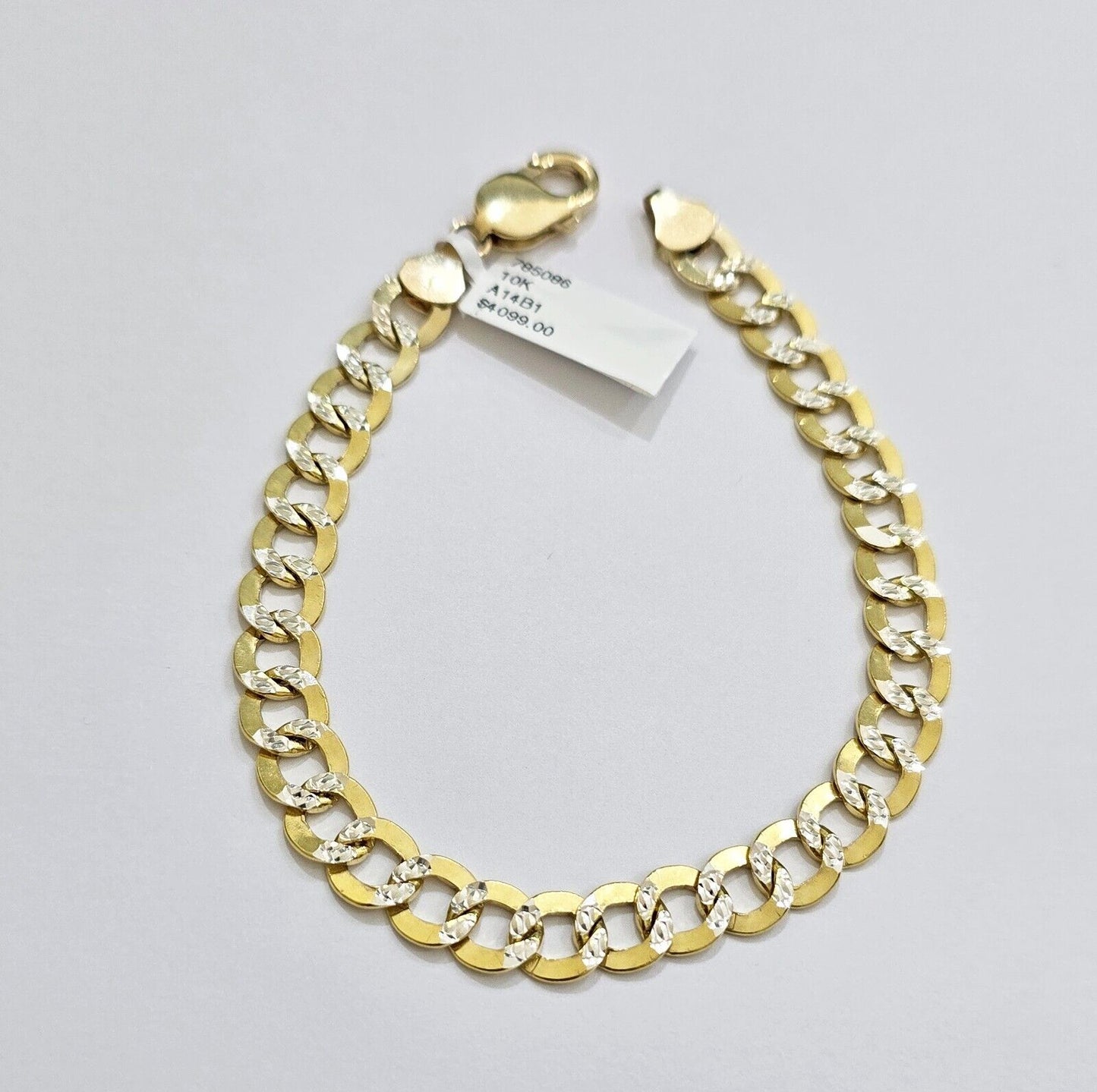 Real 10k Yellow Gold Bracelet Cuban Curb link 7mm 8 Inch Two-tone Cuts SOLID 10k