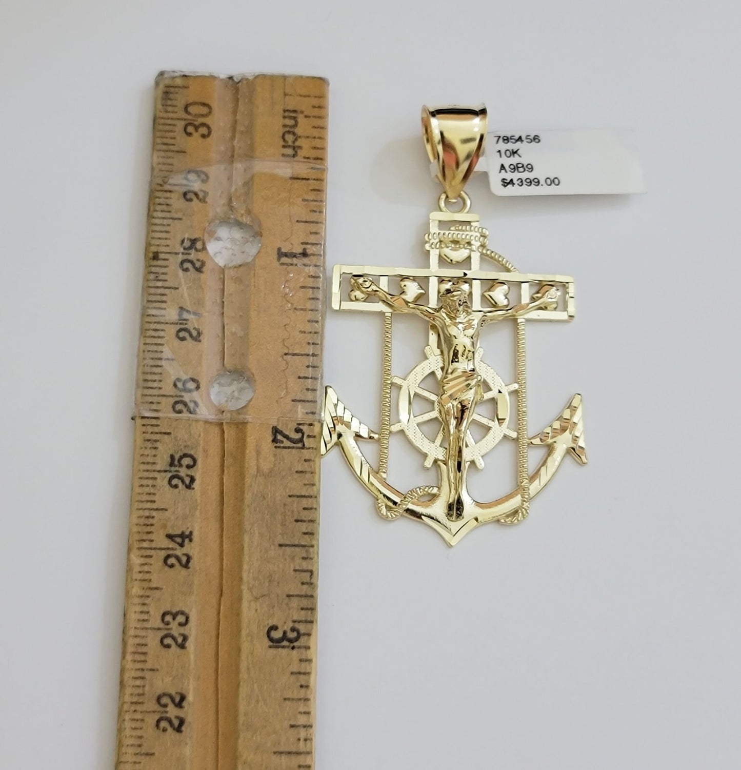 Real 10k Yellow Gold charm Pendant Anchor Cross 2.25 Inch For Men's 10KT / CAL