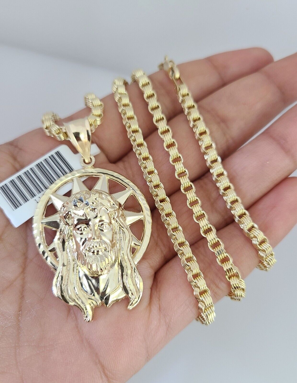 10k Gold Byzantine Chain Jesus Head Pendant SET REAL 10kt 3mm 18"-28" 10Kt