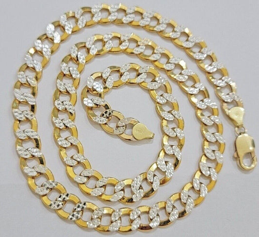 Real 10k Yellow Gold Chain Curb Link Necklace 10mm 18-30 Inch Diamond Cuts