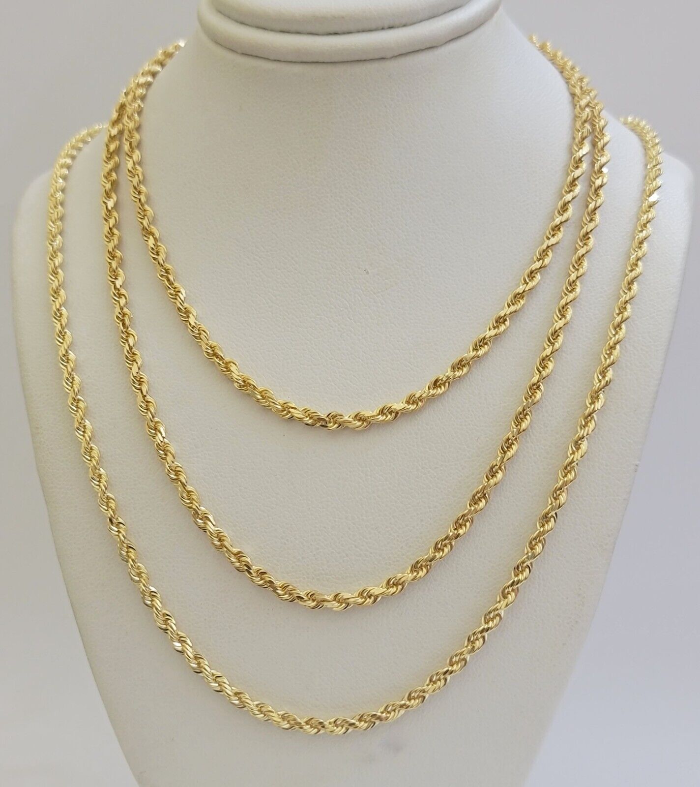 Solid 18k Yellow Gold Necklace Rope Chain 3mm 26'' Inch Real 18kt Mens 18kt SALE