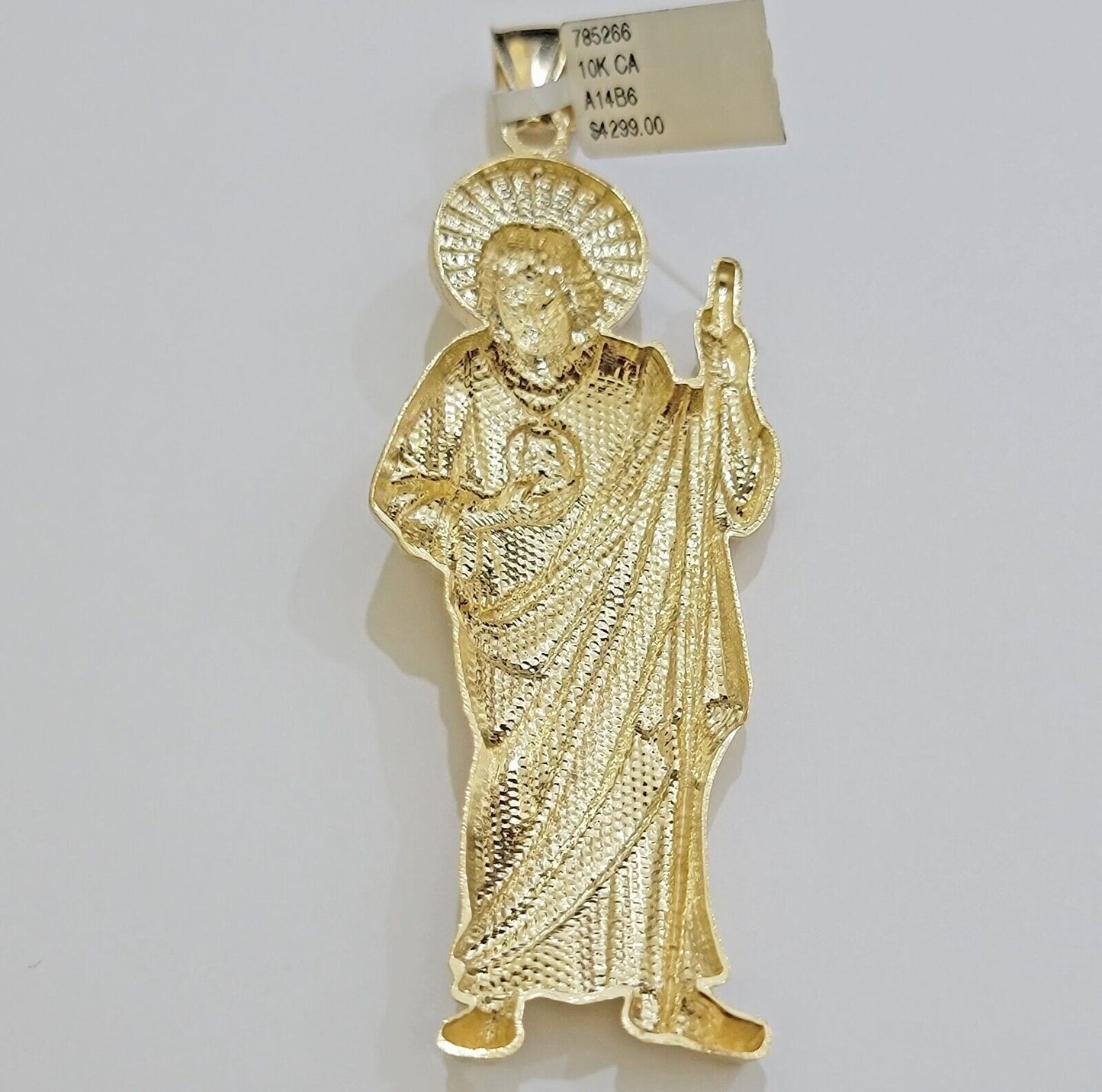 Real 10k Yellow Gold Charm Saint Juda Pendant Men's 5" Inch Jude the Apostle