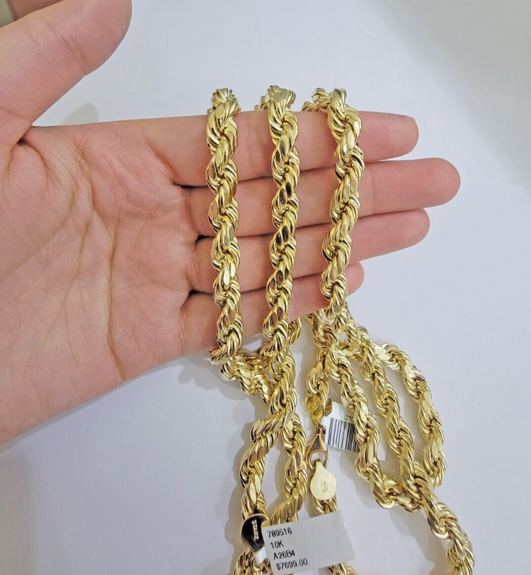 10k Yellow Gold Rope Chain Necklace 22 Inch 8mm Diamond Cuts Men's REAL 10KT