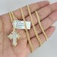 10K Solid Gold Miami Cuban Chain SET Diamond Jesus Cross Charm 18"-26" 2.5mm