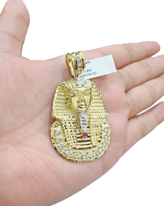 Real 10k Gold Pharaoh Head Charm Pendant 2" 10kt Yellow Gold for Chain DISCOUNT