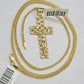 Real 10k Gold Franco Chain Cross Charm SET 24 Inch 2mm Necklace Jesus Pendant