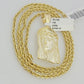 Real 10k Gold Rope Chain Jesus Face Charm Pendant Set 3mm Necklace 18"-26" SOLID