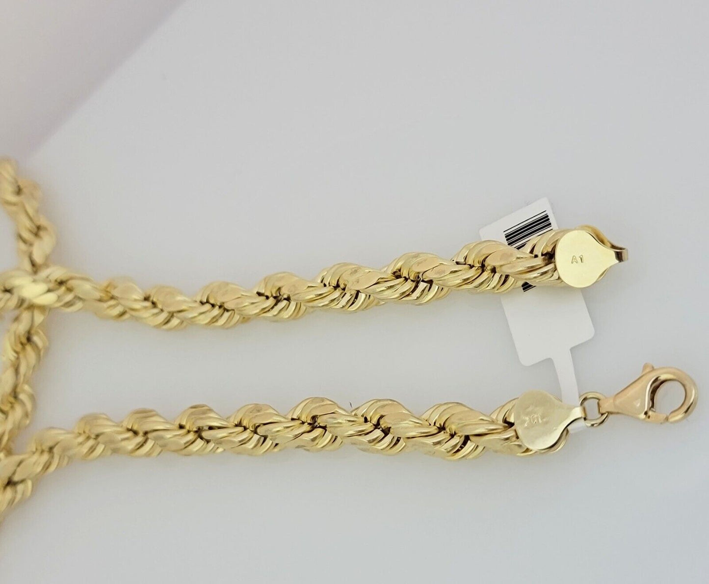 10K Yellow Gold Rope Chain Necklace 8mm 24 Inch REAL 10kt Diamond Cuts For Mens