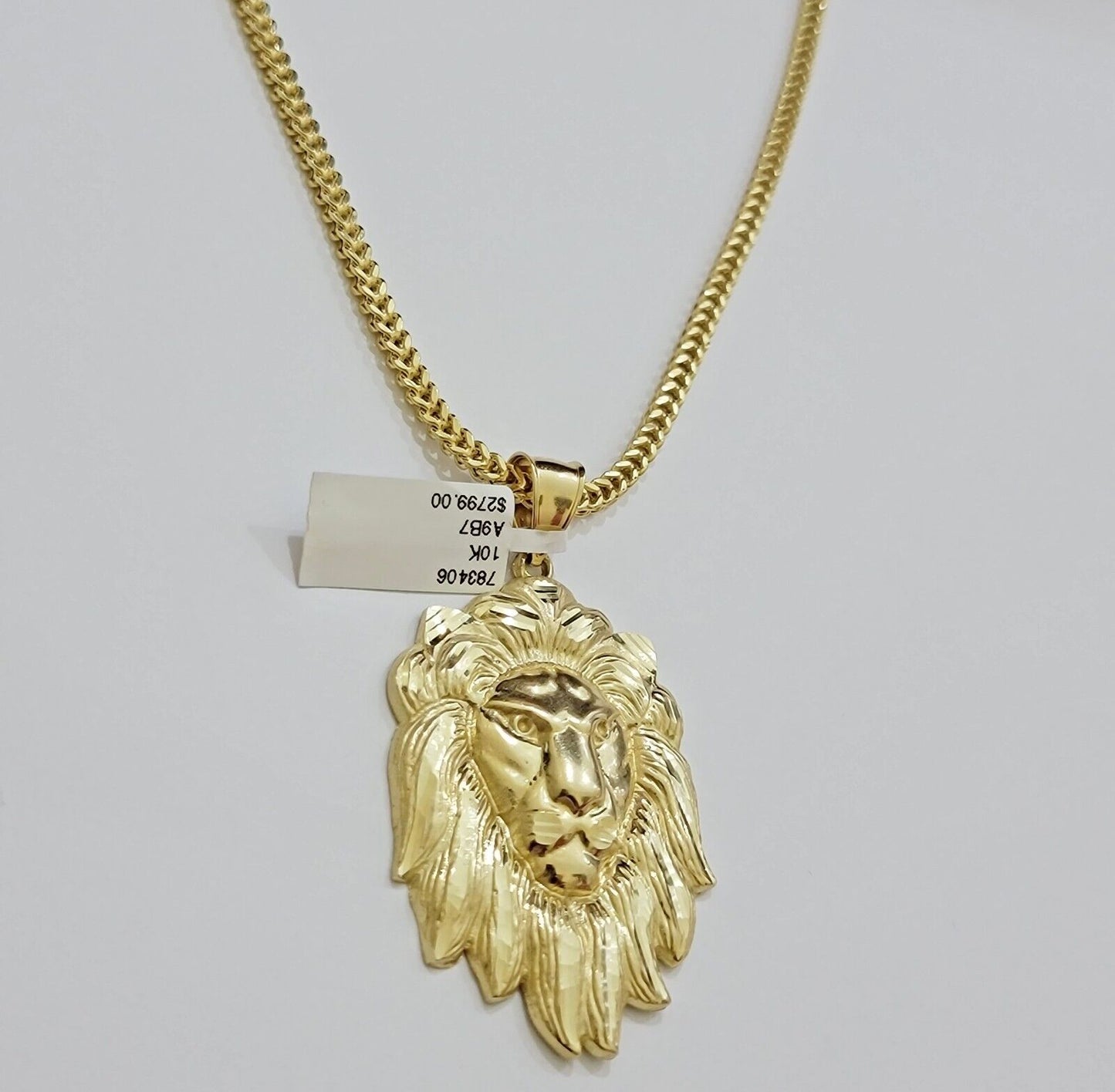 REAL 10k Gold Franco Necklace Charm Lion Head Pendant SET 20 - 26 Inch 3mm Chain