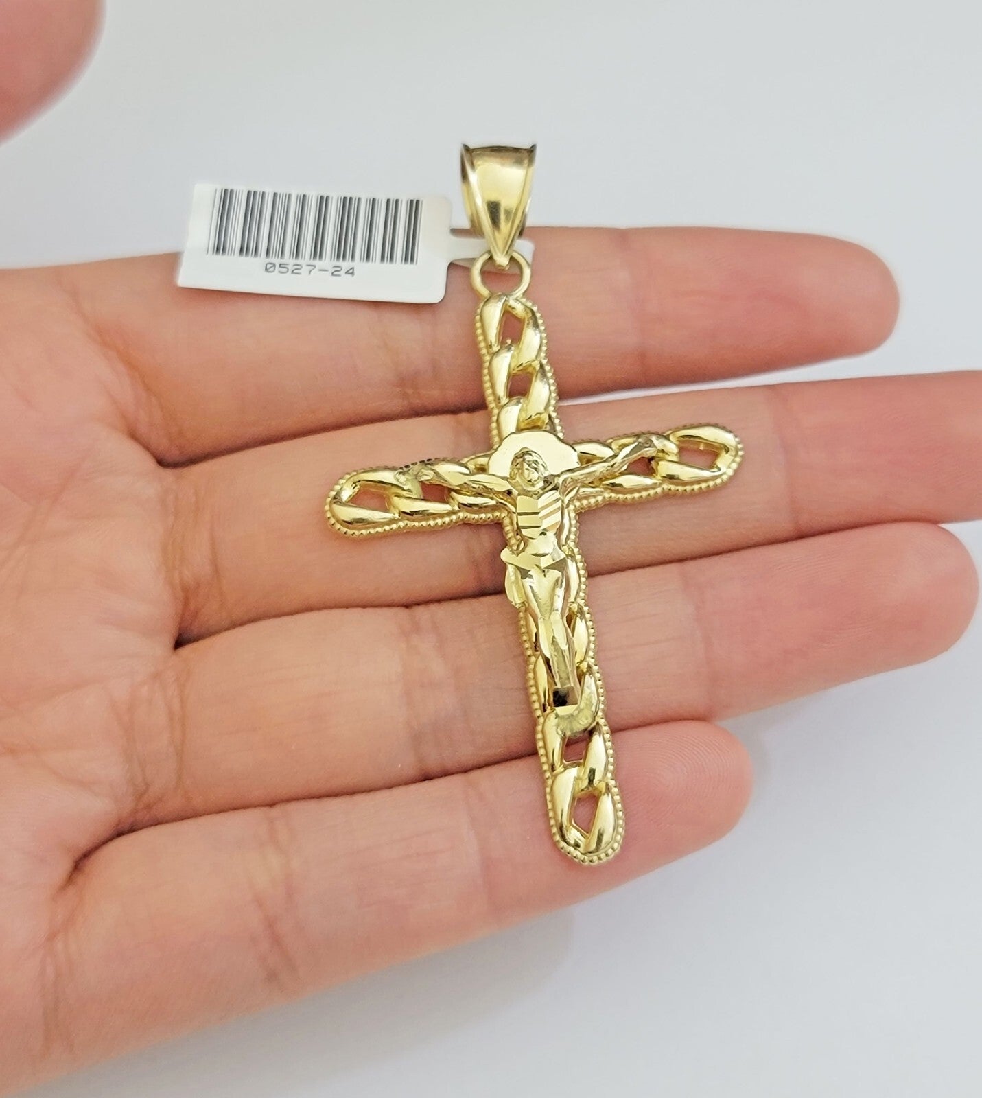 Real 10k Yellow Gold Cross charm Hollow Jesus Pendant 2.2 Inch For Mens 10KT /AS