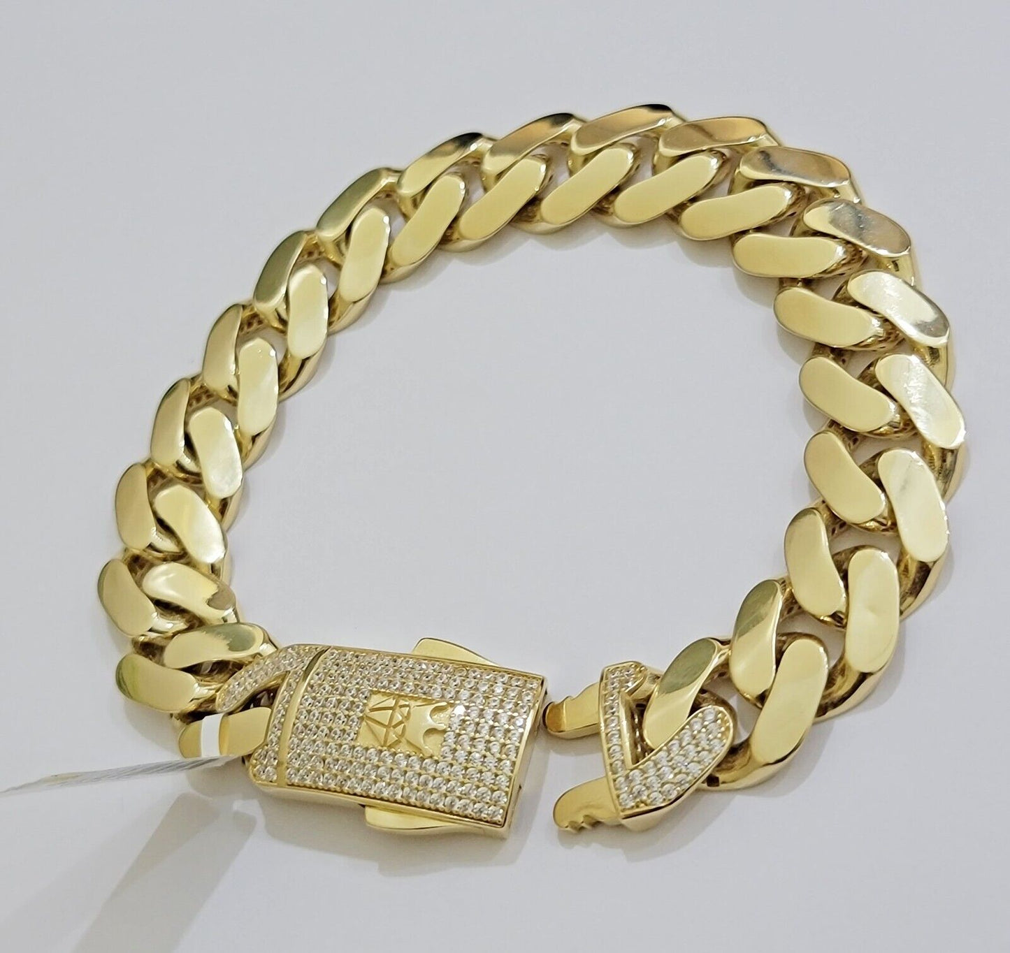 Real 10k Gold Bracelet Mens 9 inch 15mm Royal Cuban Link 10kt Yellow Gd CZ Lock