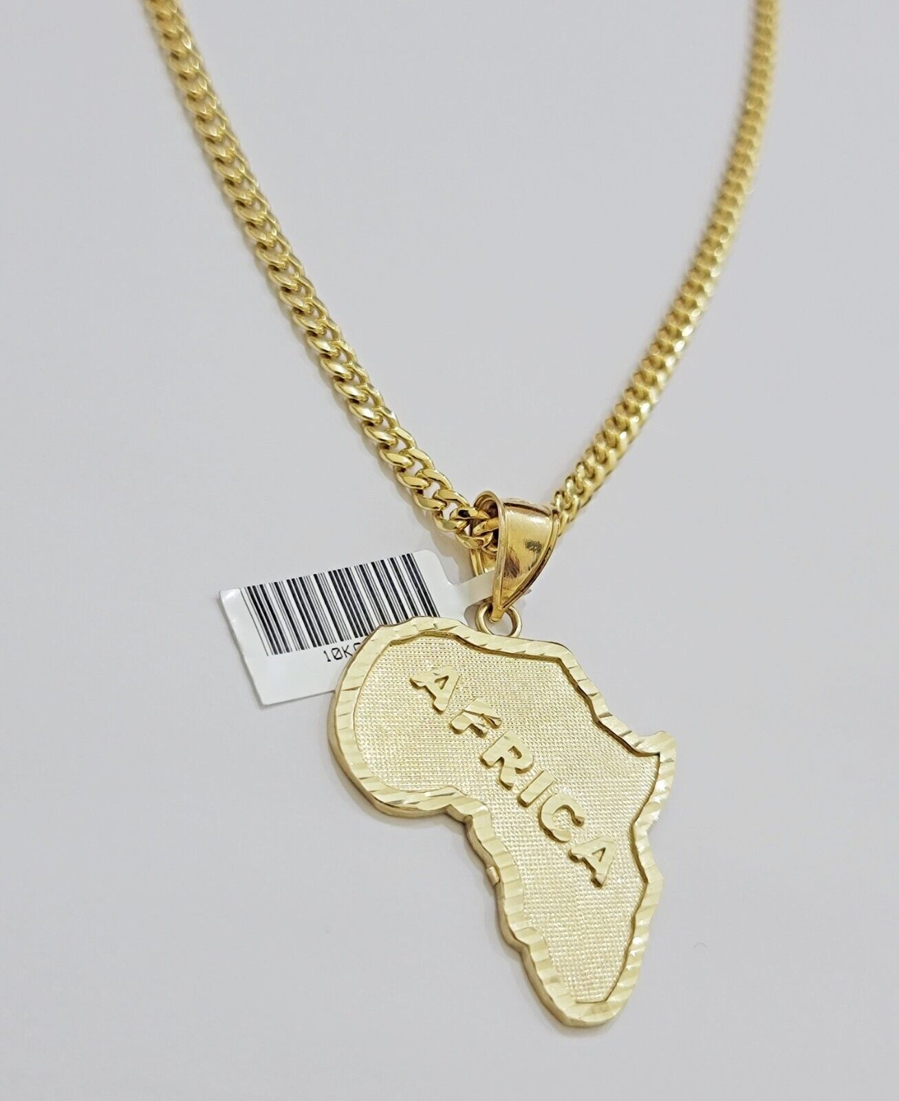 Real 10k Gold Chain & AFRICA Map Charm Pendant SET 22 Inch Cuban Link Necklace