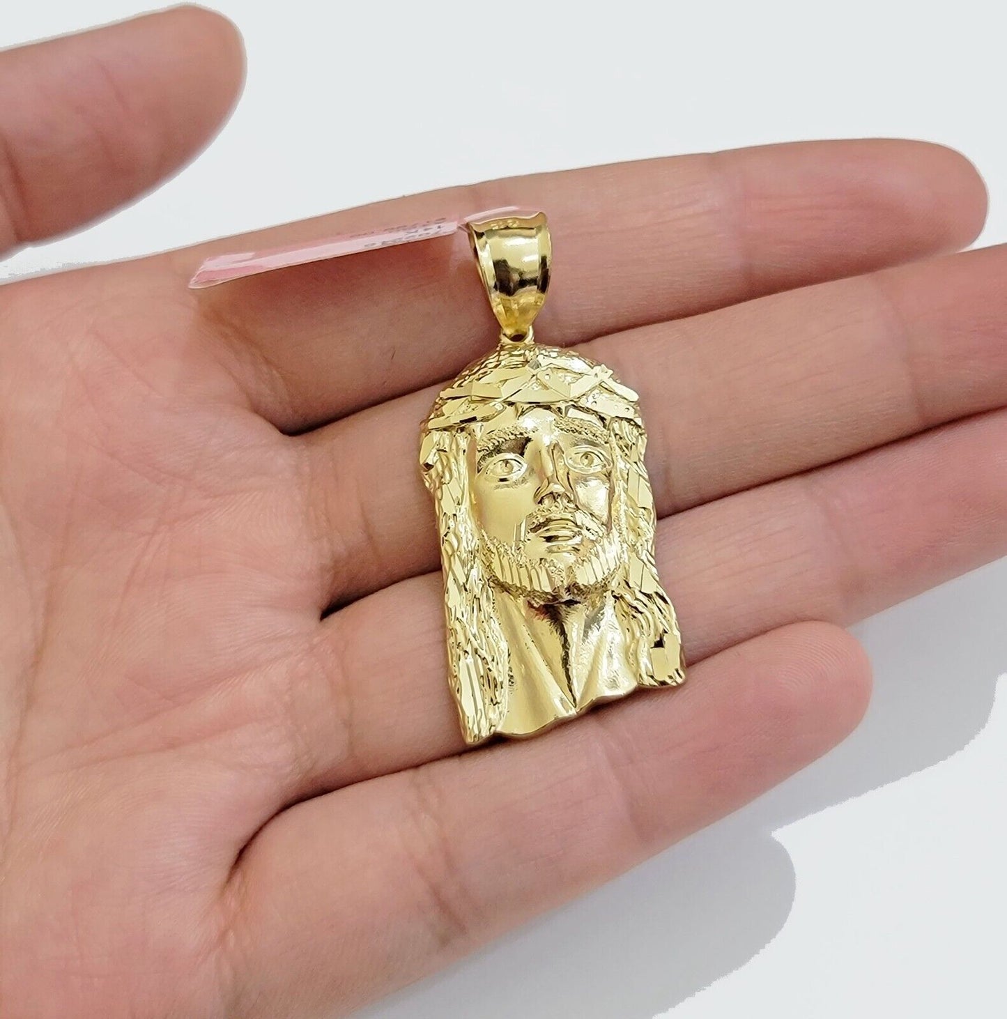 Real 14k Gold Charm Pendant Jesus Head 14kt Yellow Gold For Men Diamond Cuts