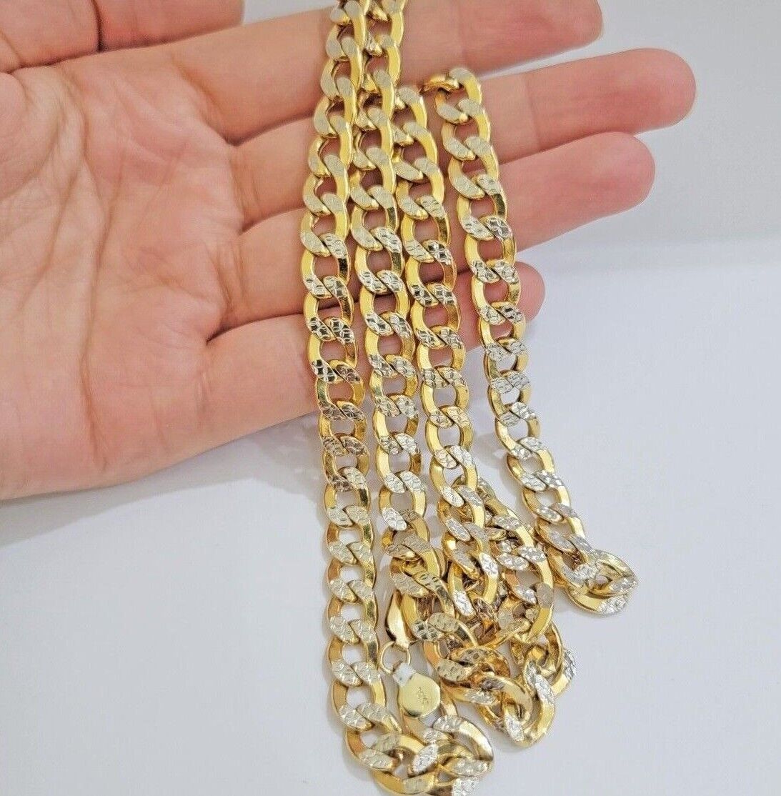 Real 10k Yellow Gold Chain Curb Link Necklace 8mm 18-30 Inch Diamond Cut Twotone