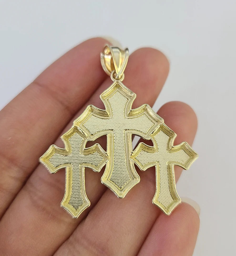 10k Jesus Triple Cross Charm Pendant Roman Religious REAL 10Kt Yellow Gold