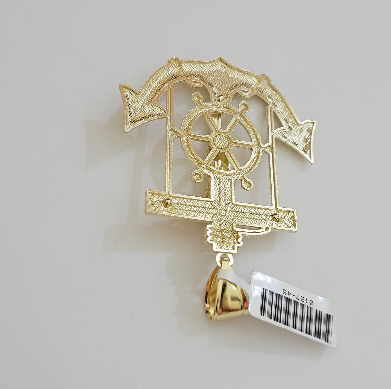 Real 10k Yellow Gold charm Pendant Anchor Cross 2.5 Inch For Men's 10KT / CAL