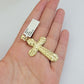 Real 10k Yellow Gold Cross charm Nugget Pendant 2 Inch For Men's 10 KT / AS