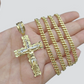 10k Yellow Gold Miami Cuban Chain 5mm 24" inch Necklace Jesus Cross Charm Real