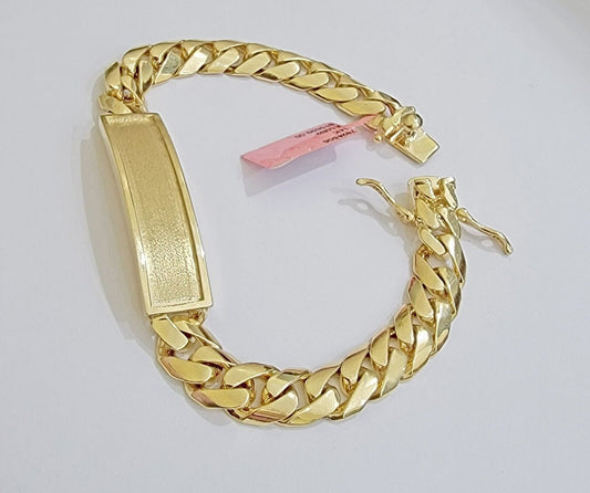 Real 14k Gold Bracelet ID Name Plate 8 Inch Miami Cuban Link 10mm Men SOLID 14KT