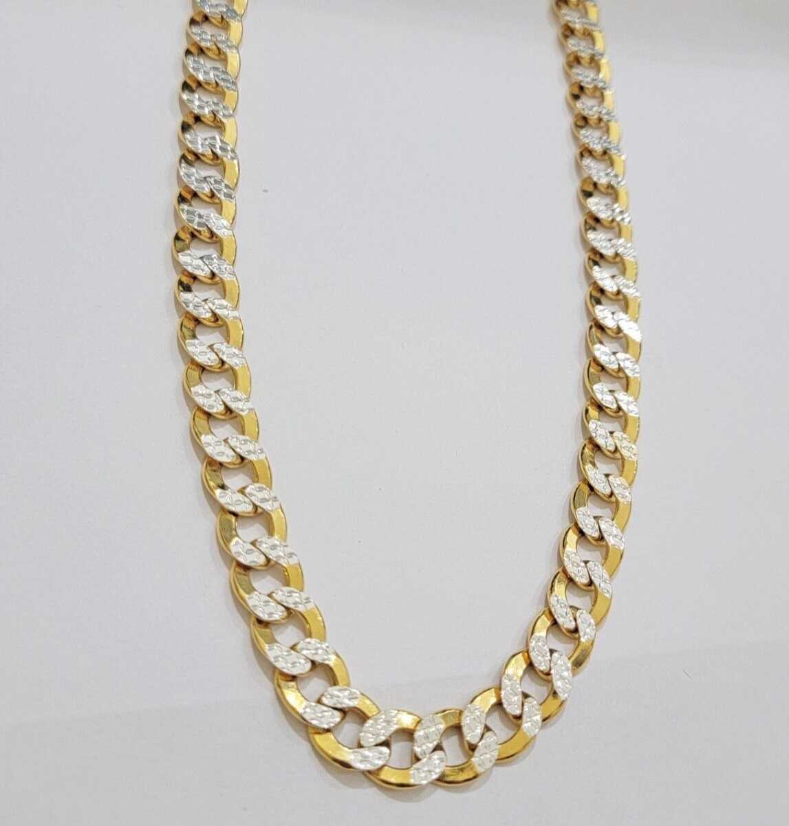 Real 10k Yellow Gold Chain Curb Link Necklace 10mm 28 Inch Diamond Cut Two-tone