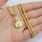 Real 10k Yellow Gold Rope Chain Charm Jesus Head Pendant SET 3mm Necklace