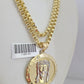 Real 10k Gold Byzantine Chain Jesus Charm Pendant SET 3mm 28 Inch Mens Necklace