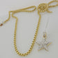 10k Gold Byzantine Chain Necklace Diamond Star charm Pendant SET REAL 10kt Men's