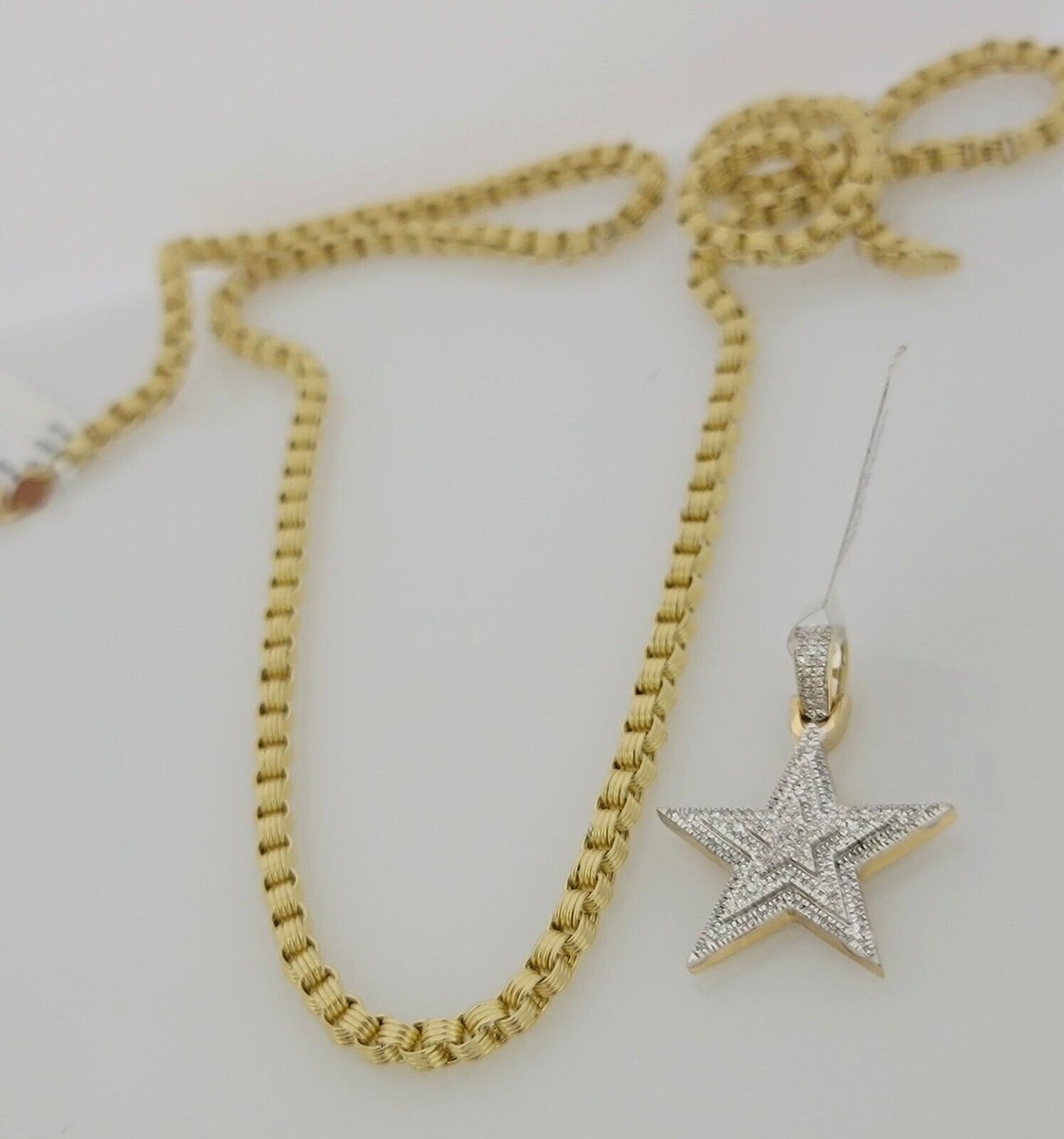 10k Gold Byzantine Chain Necklace Diamond Star charm Pendant SET REAL 10kt Men's