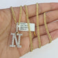 Real 10k Gold Necklace Chain Diamond N Alphabet Charm SET 3mm Miami Cuban Link