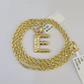 10k Gold Initial E Charm Rope Chain 16"-26" 2.5mm SET Necklace Alphabet Pendant