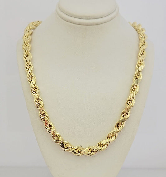 10K Yellow Gold Rope Chain Necklace 8mm 22 Inch REAL 10kt Diamond Cuts For Mens