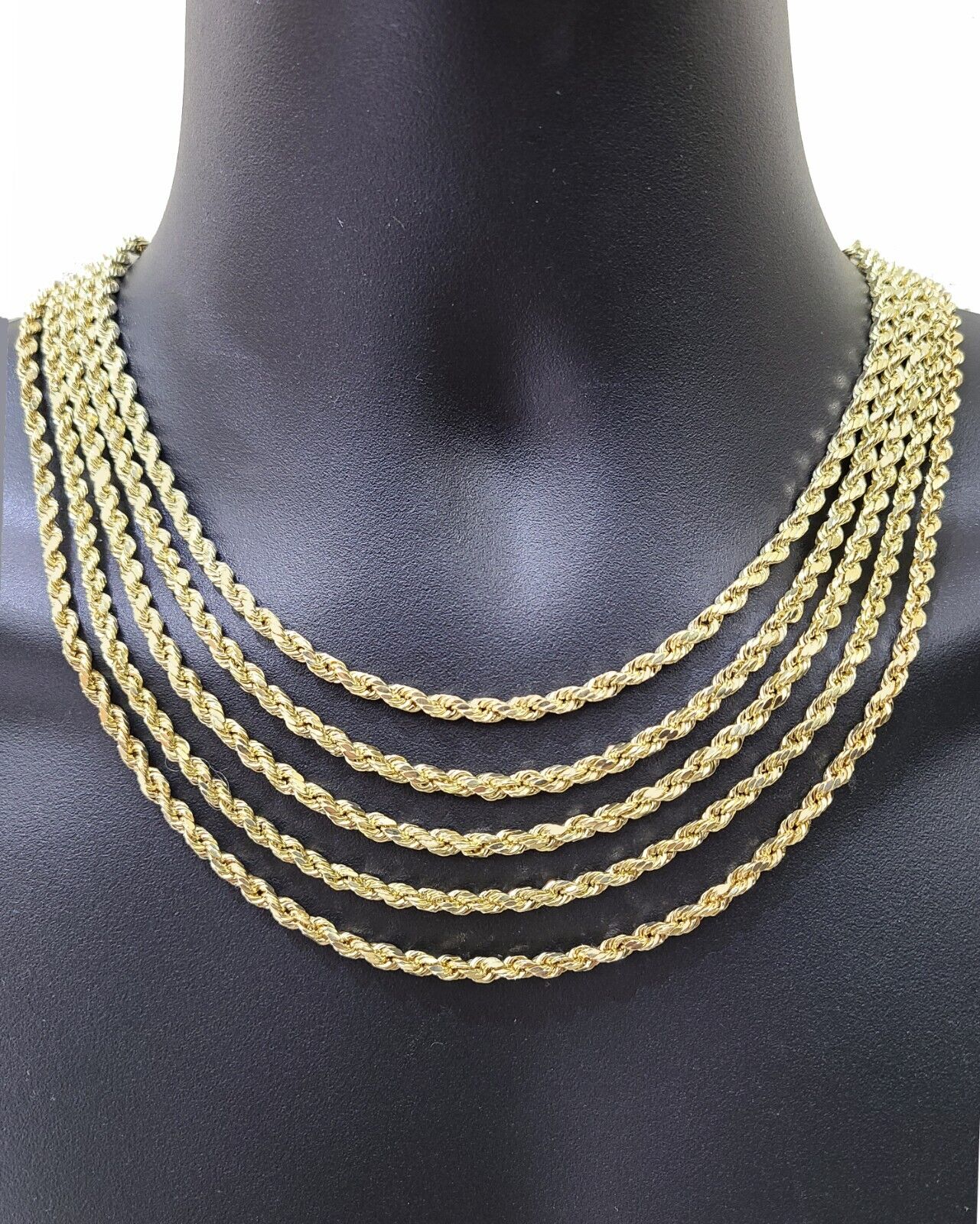 Real 10K Yellow Gold Rope Chain 4mm Necklace 16-30'' Inches Lobster Lock 10kt