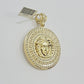 Real 10k Yellow Gold Charm Pendant Circular Round Head With Stones Unique Design