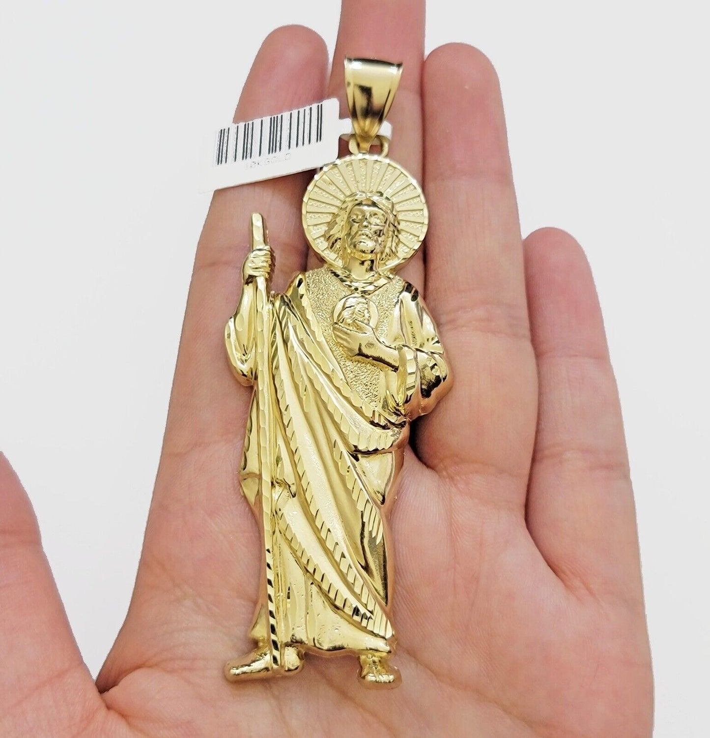 Real 10k Yellow Gold Charm Saint Juda Pendant Men's 3.5 Inch Jude the Apostle