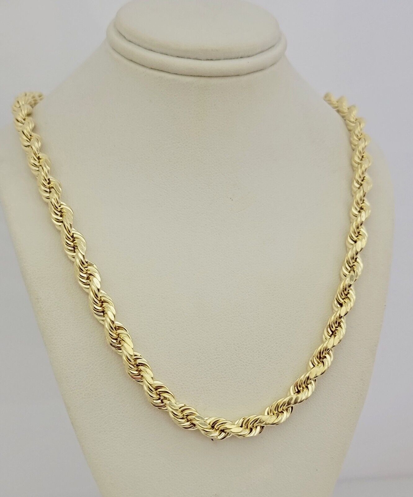 10K Yellow Gold Rope Chain Necklace 7mm 22 Inch REAL 10kt Diamond Cuts For Mens