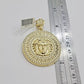 Real 10k Yellow Gold Charm Pendant Circular Round Head With Stones Unique Design