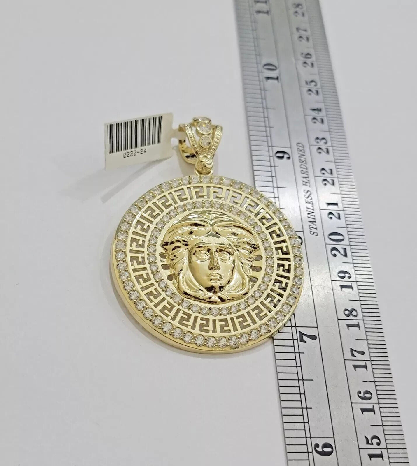 Real 10k Yellow Gold Charm Pendant Circular Round Head With Stones Unique Design