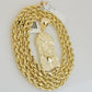 Real 10k Gold Rope Chain Pendant SET Jesus Face Charm Solid Necklace 4mm 26 Inch