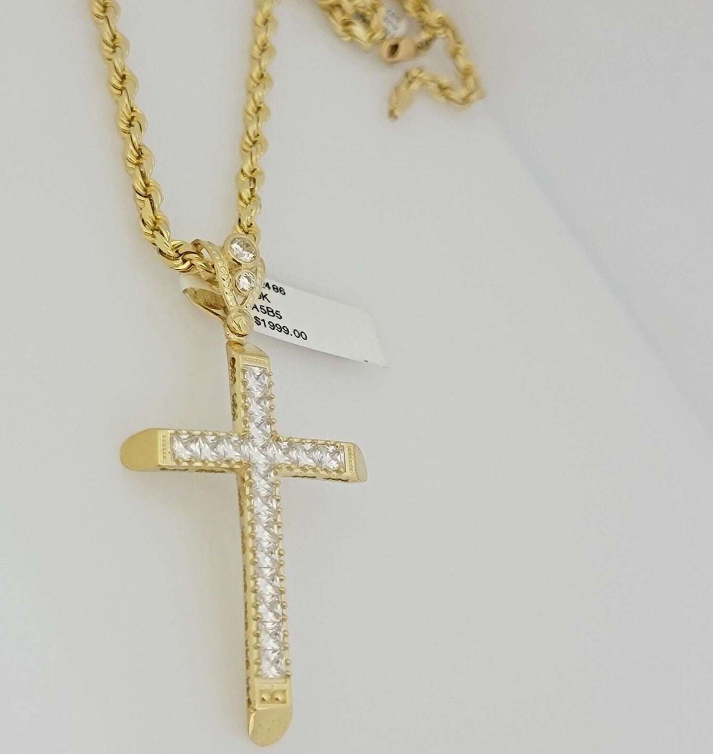 Real 10k Gold Rope Chain Pendant SET Solid Necklace 4mm 20-28" Stone Cross Charm