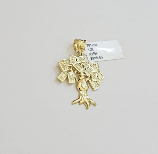 Real 10k Yellow Gold charm Money Tree Pendant 1.2 Inch For Mens 10KT /AS