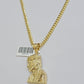 Real 10k Gold Jesus Heard Charm Pendant &Miami Cuban Link Chain 4mm Necklace SET