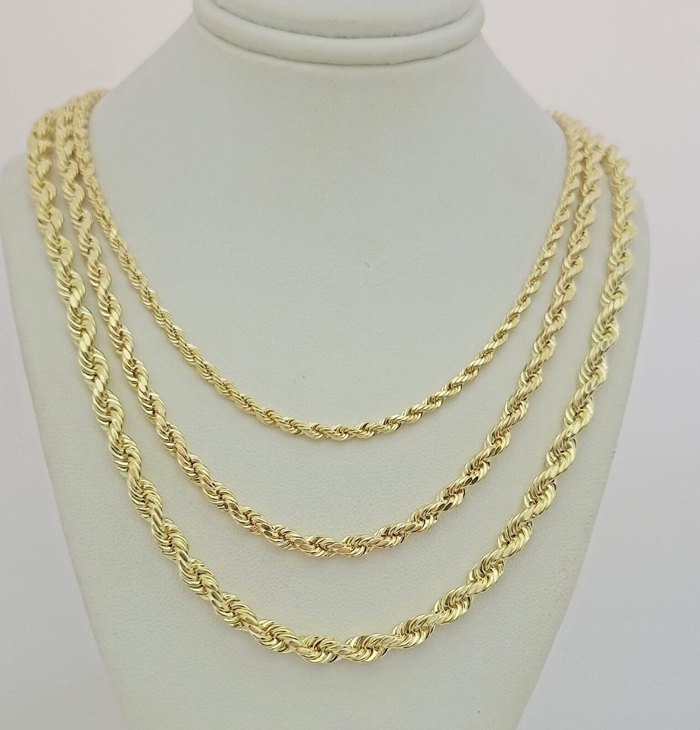 Real 10k Yellow Gold Chain Rope Necklace 3mm 4mm 5mm 18" 20" 22" 24" 26" 28" 30"